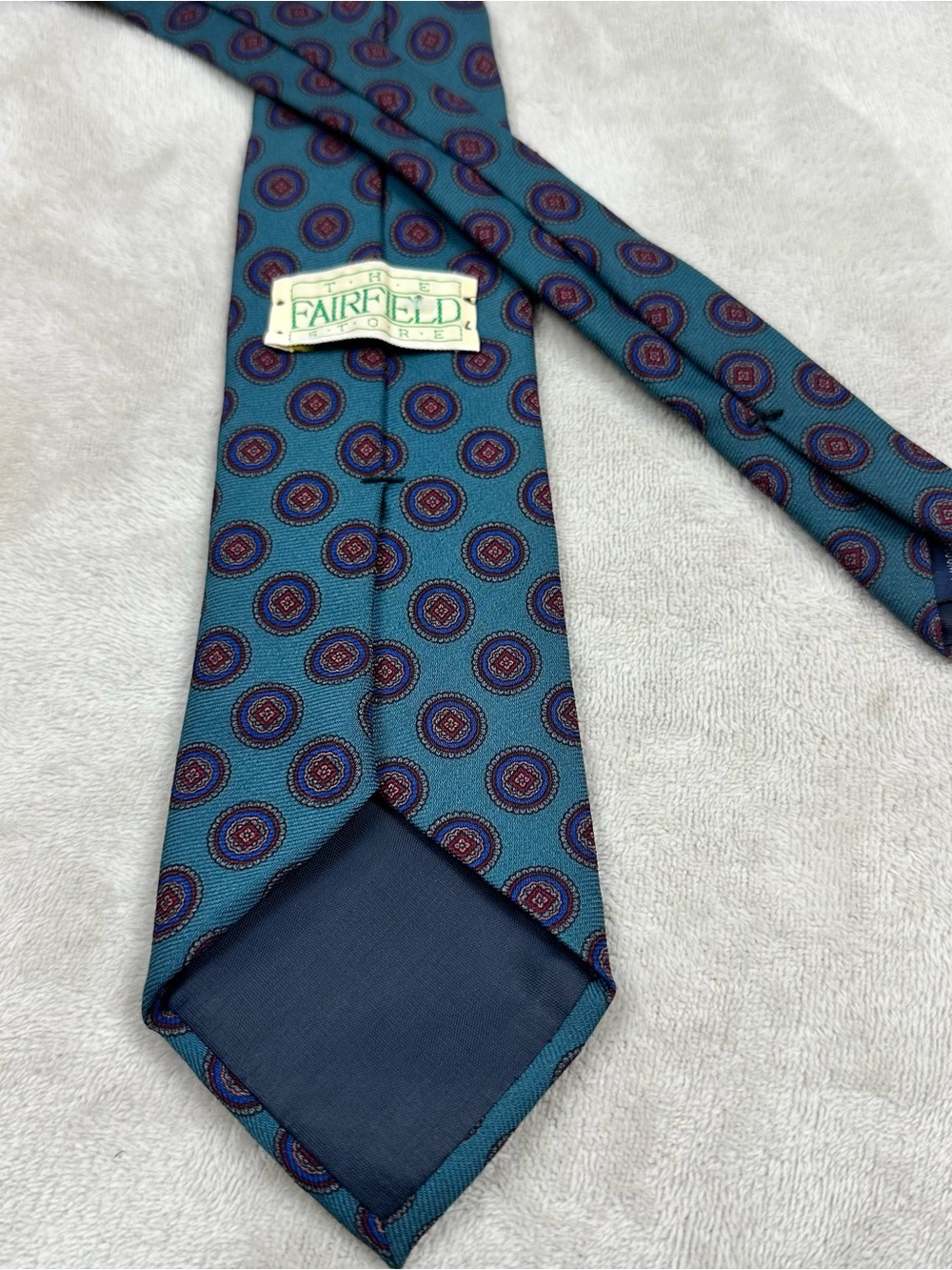 Vintage The Fairfield Store Wool Tie Teal Medallion Made in Italy Mens Necktie
